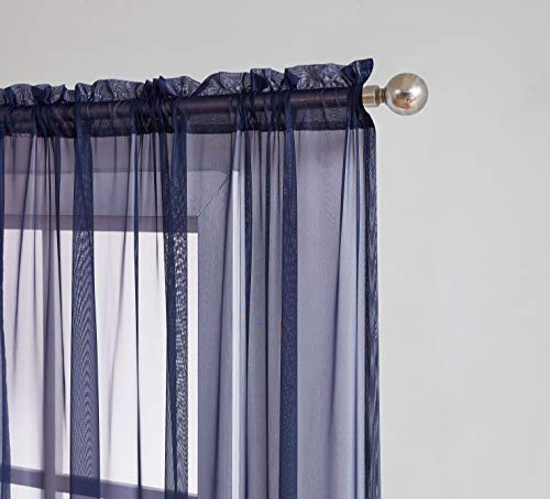Linenzone Pair Of 2 Rod Pocket Short Window Treatments. Great Farmhouse Style Sheer Curtains For Living Room, Bedroom, Dining Room, Patio Or Canopy Bed. (Amazing Sheers - 56" W X 72" L, Blue Navy) #TOP1