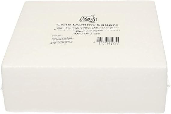 FunCakes Cake Dummy Square: Cake Decorating, Reusable Dummy, Make The Perfect Square Dummy, 20x20x7 cm