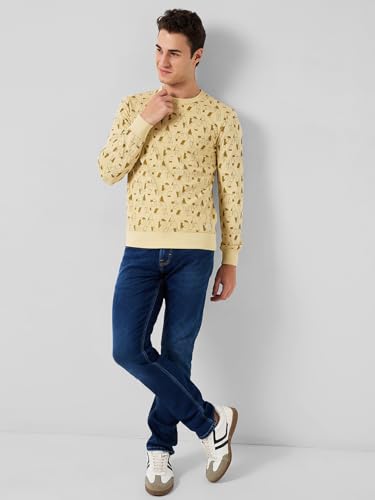 Image of Park Avenue Men Slim Fit Print Pattern Cotton Polyester Blend Full Sleeve Rib Neck Casual Sweatshirt