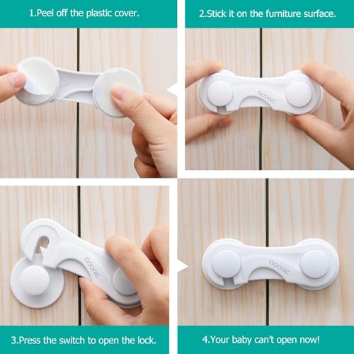 Cabinet Locks - Adoric Life Child Safety Locks 4 Pack - Baby Safety Cabinet Locks - Baby Proofing Cabinet Kitchen System with Strong Adhesive Tape