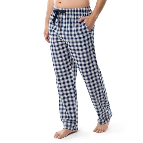 Fruit of the Loom Men's Woven Sleep Pajama Pant, Blue Plaid/Red, Large