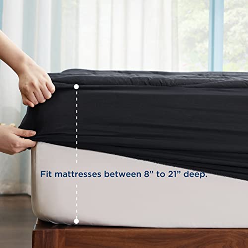 Bedsure Black Queen Mattress Pad - Quilted Fitted Mattress Topper Protector with 8-21 Inches Deep Pocket, Noiseless Breathable Bed Cover Padded, Machine Washable, Black, 60x80 Inches