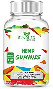 Sundhed Natural Hemp Gummies - 35ct - Reduce Stress, Anxiety, Pain, Tension, Inflammation - 350mg - No THC - Promotes Restful Sleep