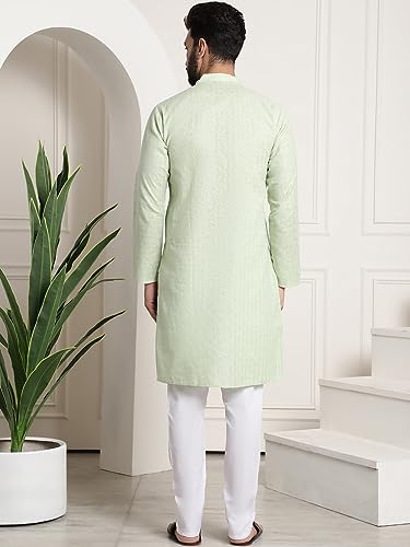 Image of SOJANYA (Since 1958 Men's Cotton Blend Checked Kurta and Churidar Pyjama Set