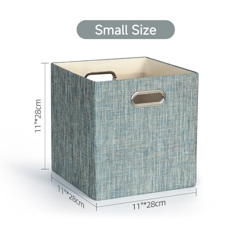 Posprica Storage Basket Bins,13×13×13 Foldable Storage Boxes Fabric Drawer Cubes for Closet Shelf Cabinet Bookcase - Set of 4,Teal