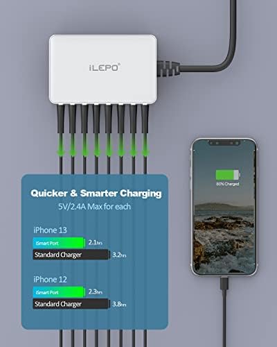 iLEPO Multiple USB Charger Station 40W Total output USB Power Supply Multiport USB Charger UK Plug Multi Charger For Samsung,HTC,LG,iPhone,Google Phone,Cell Phones,MP3 Player, etc