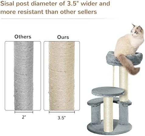 Pawhut 65 cm Cat Tree Kitty Scratcher Kitten Activity Center Scratching Post Playhouse 2 Perch w/Hanging Sisal Rope Grey