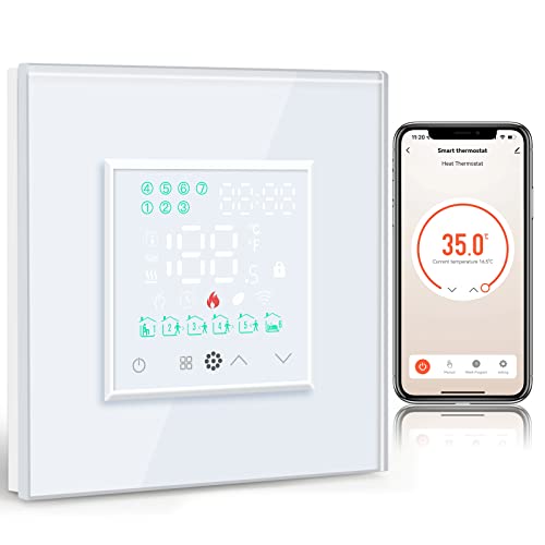 BSEED WiFi Termostato Controlador de Temperatura Blanco para Calefacción de Calderas,5A Smart Termostato con Pantalla Táctil LED Compatible con Alexa y Google Home
