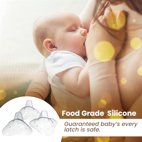 purifyou Nipple Shields for Nursing Breastfeeding Newborn, 24mm / 20mm / 18mm / 16mm, Set of 3 Silicone Nipple Shield with Free Case Latch Assist Nipple Guard & Breastfeeding Shield (18mm)
