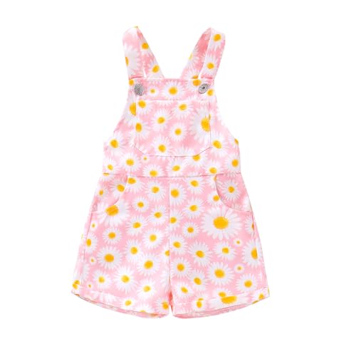 Toddler Baby Girls Boys Overalls Shorts Sleeveless Jumpsuit Suspender Romper Shortall Cute Summer Fall Clothes (Pink Daisy, 6-12 Months)