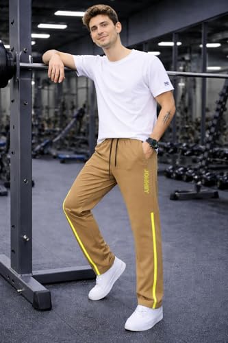 Image of Mack Jonney Men's Track Pants with Neon Yellow Side Stripe | Regular Fit Gym & Sports Lower | Activewear Training Joggers with Drawstring-M7961