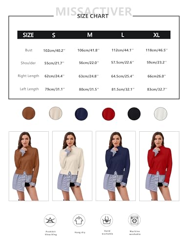 Image of MISSACTIVER Women Slit Turtleneck Patchwork Sweater 2 in 1 Buttons Down Pullover Knit Sweater Asymmetrical Hem Shirt Top
