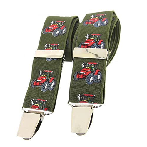 Farm Cottage Brands Men's Navy Blue Green Adjustable Red Tractor/Farming Themed Braces In A Presentation Box - For Shorts Or Trousers