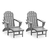 Betterhood Adirondack Rocking Chair, 2 Pack, 4-in-1 Folding Patio Chairs with Retractable Ottoman &