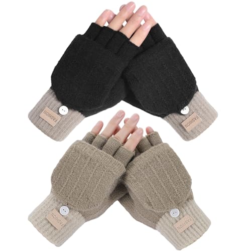 Suphigher 2 Pairs Gloves for Women - Fingerless Glove Women, Ladies Thermal Touchscreen Glove, Warm Soft Winter Gloves&Mittens