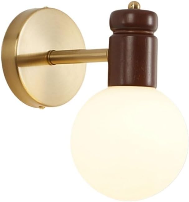 Minimalist Walnut Wood Globe Wall Sconce,Dimmable E27 Milk Glass Orb Wall Lamp,Aesthetic LED Wall Light Fixture for Bedroom Bedside,Living Room,Retro Minimalist Vanity Light Parlor