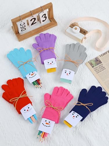 Image of Cooraby 12 Pairs Kid's Winter Magic Gloves Children Stretchy Warm Magic Gloves Boys or Girls Knit Gloves for 6-12 Years