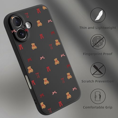 Étui iPhone 16 silicone noir Lovely Bear avec protection d'objectif - 5
