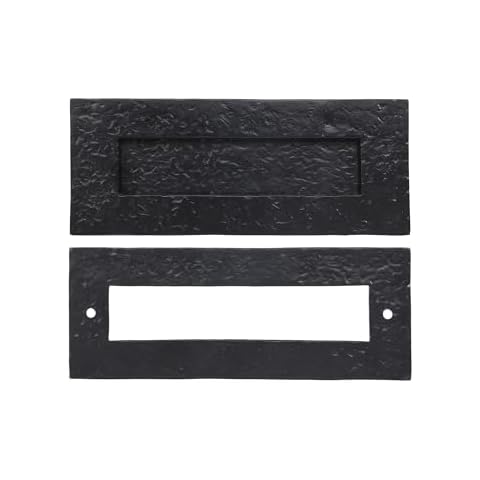 SKANDH Iron Black Powder Coated Outer Size 11" X 4" Inches Normal Letter Plate Mail Slot For Front Door Inner Flap Opening 7-3/4" X 1-13/16" Inches Cover