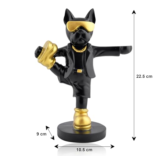 Image of Xtore Fashion Cat Figurine | Black Suit Gold Sunglasses Decor | Unique Home Office Decor | Novelty Statue | Modern Desk Shelf Accessory - Black