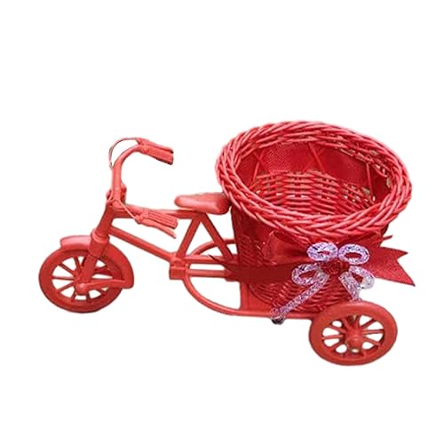 IEUDNS Bicycle Artificial Woven Flower Basket Tricycle Planter Decorative Nostalgic Plant Rack Flower Stand for Birthday Home Decor, Red