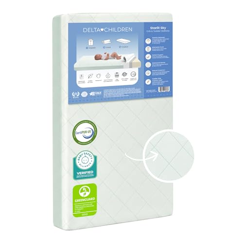 Delta Children Starlit Sky 2-Stage Crib and Toddler Mattress for Infants & Toddlers - Removable Machine Washable Mattress Cover - Waterproof - GREENGUARD Gold - Made in USA, Green