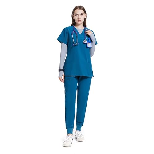 Uniforms World Scrubs for Women Set - Stretch Scrub Top & Pants with 8 Pockets, Yoga Waistband, Anti Wrinkle, Slim Fit