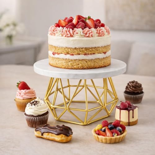 Image of ELIZAH Metal Cake Stand with Ivory Top & Gold Base | Premium Dessert & Cake Display Stand for Parties, Birthdays & Weddings (White or Gold)