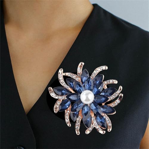 Image of Vintage Crystal Flower Brooch Fashion Crystal Large Flower Brooch Rhinestone Multicolor Collar Pin Shiny Zircon Corsage Sweater Pin Holiday Party Fashion Dress Jewelry for Women