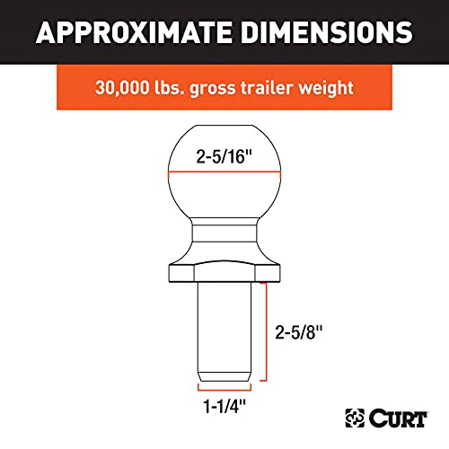 Image of CURT 40085 Raw Steel Trailer Hitch Ball, 30,000 lbs, 2-5 /16-Inch Diameter, 1-1 /4 x 2-5 /8-Inch Shank