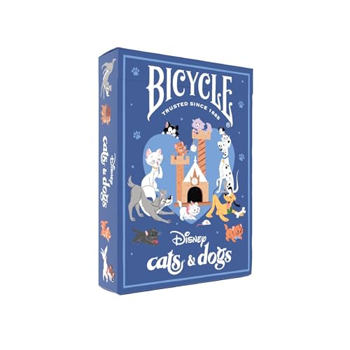 Image of Bicycle Disney Cats and Dogs Playing Cards Lady Tramp Chesire 1 Deck | Disney dogs in black suits cats in red, Ensemble card back with Dalmatians Lady and Tramp and Cheshire Cat