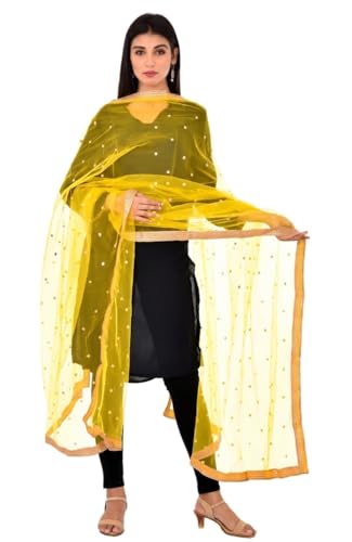 Image of YOUTHQUAKE Women's Net Embroidered Full Size Dupatta With 4 Side Golden Lace