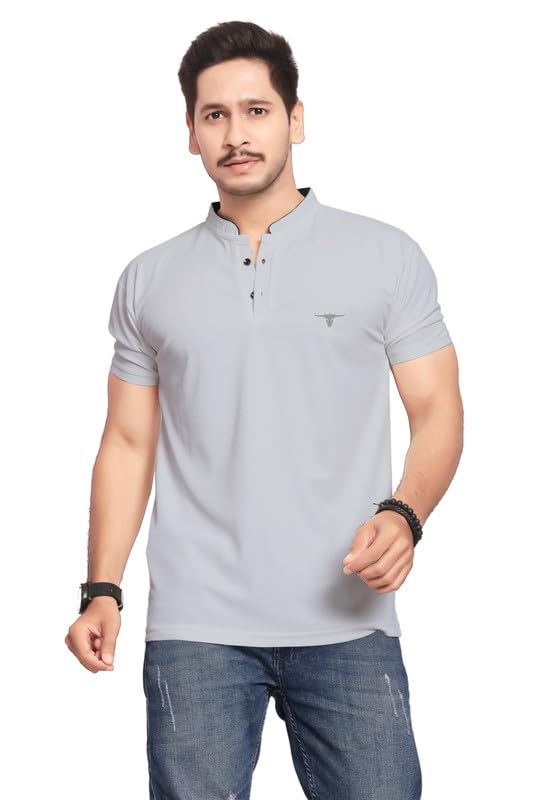 Men's Regular Fit Insignia Polo T-Shirt | Cotton Rich | Premium Pique Weave for Regular Use (Stand-Collar-Grey_PT)-picture-56
