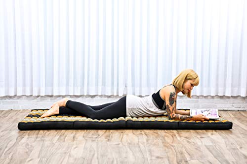 Image of Leewadee Trifold Mattress Standard - Comfortable Thai Massage Pad, Foldable Floor Mattress Filled with Kapok, Perfect to Use as a Sleeping Mat 79 x 28 inches, Black Orange