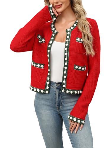 Image of Cropped Cardigan for Women Open Front Jackie O Sweater Jacket Button Down Fall Chunky Knit Coats