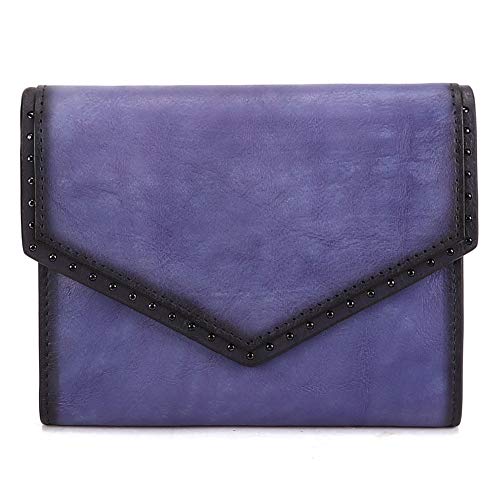 IVTG Genuine Leather Trifold Wallets for Women Vintage Handmade Small Purse Money Clip Card Case (Purple)