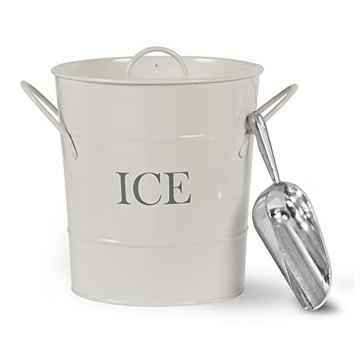 CKB Ltd®, cubo de para servir hielo tradicional de acero, con soporte para pala y asas de transporte, para interiores y exteriores, retro, chic vintage, de color blanco con recubrimiento empolvado