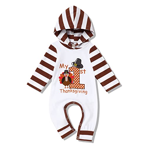 Image of My First Thanksgiving Baby Girl Boy Newborn Embroidery Clothes Set Long Sleeve Baby Outfits Set Hooded Romper Jumpsuit