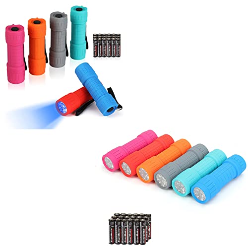 Everbrite 6-Pack Black Light Flashlight And 9-Led Flashlight 6-Pack Impact Handheld Torch Assorted Colors, With Extra 36 Aaa Batteries #TOP11
