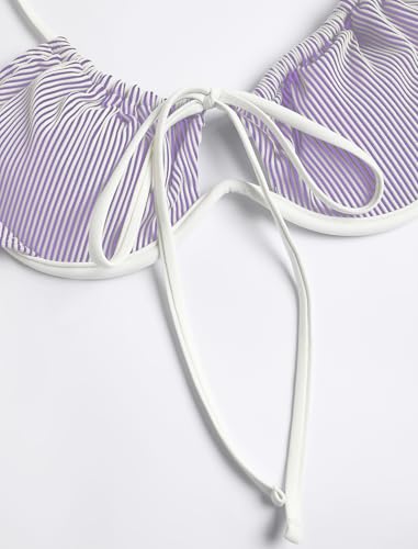Image of ZAFUL Women High Cut Bikini Sets String Sexy Swimsuit Two Piece Underwire Bathing Suit Brazilian Cheeky Cut Out Cute Swimwear