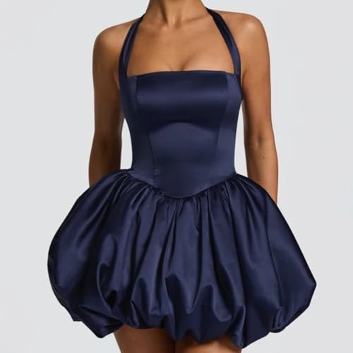 Image of Women's Y2K Sexy Halter Corset Mini Dress Backless Corset Bubble Ruched Waist Club Party Dresses