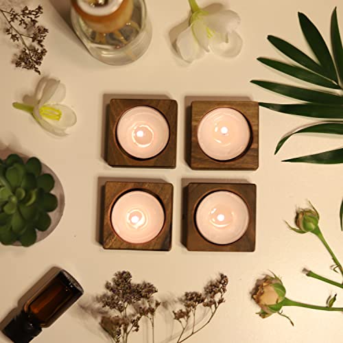 Set Of 2 Wooden Tealight Candle Holders With Candles - Solid Wood Walnut - Votive Candle Holder - Rustic Candle Holders For Wedding Purpose Parties, Events - Home And Bathroom, Spa And Hotel Décor #TOP4