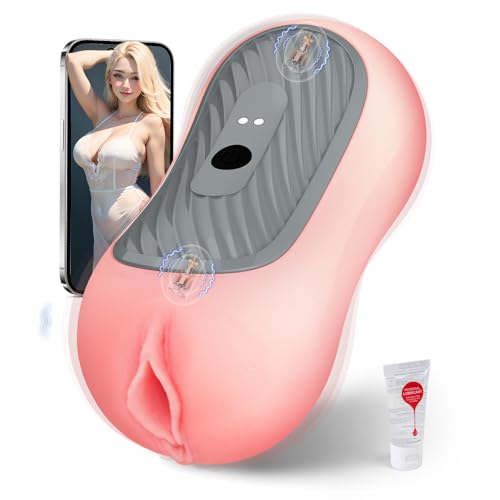 Male Masturbator Sex Toys for Men - Squeezable Pocket Pussy Mens Stroker with 8 Vibrating & Manual Suction Control, APP Adult Toys Mens Sex Toy with Realistic Texture for Masturbation Blowjob Pleasure