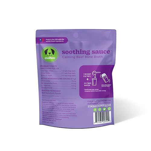 Image of Stashios Soothing Sauce Beef Bone Broth Calming Powder Supplement for Dogs & Cats, All Natural Anxiety Relief, Made in The USA, 3 oz