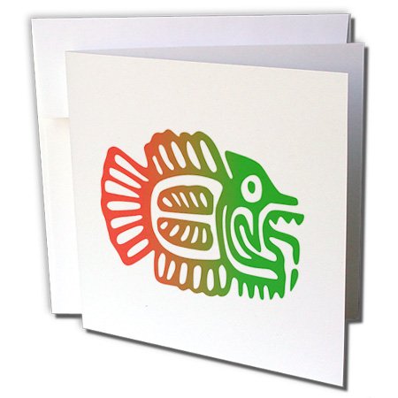 3dRose Set of 12 Greeting Cards, Image of Red and Green Mexican Fish Symbol (gc_179508_2)