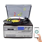【LECTEUR SANS FIL ET PLATINE VINYLE ENREGISTREUSE】: Diffusez votre musique sans fil jusqu'à 10 mètres. Écoutez facilement la musique vos appareils mobiles. Vous pouvez enregistrer vos vinyles sur clé USB ou carte SD, ou vos cassettes, sans ordinateur ni logiciel.