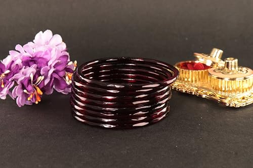 Image of ZULKA Designer Plain Glossy Glass Kada Set For Women & Girls With Diamond Cut Design | Fancy Designer Glass Bangles | Traditional Chudi | Kanch Ki Churi | Stylish Glass Kada For Wedding - Set Of 8