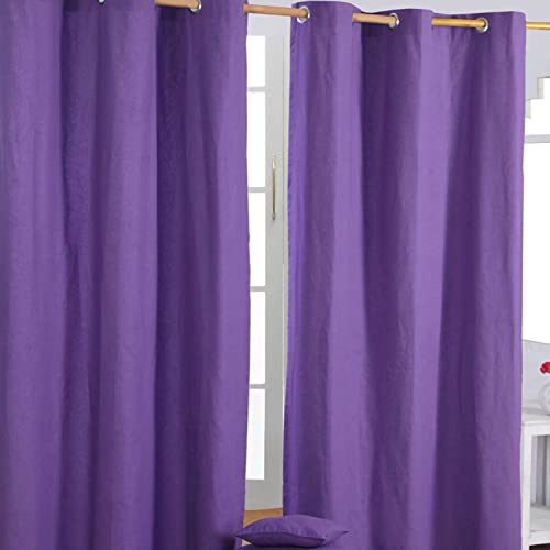 HOMESCAPES Purple Eyelet Curtain Pair 117cm (46") Wide x 137cm (54") Drop Plain Heavy Unlined Curtains