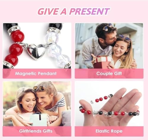 Image of Spider-Man Inspired Couple Bracelets 2pcs - Magnetic Attraction Heart Charm, Glass Beads, Spider Pendant, Marvel Theme Party Accessory, Valentine's Day Gift, Suitable for All Seasons