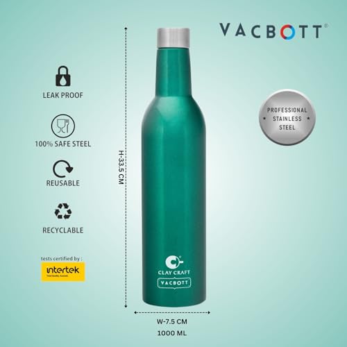 Image of Clay Craft Vacbott IVY Wine Double Walled|18 Hours Hot and 24 Hours|Cold Vacuum Insulated Flask Bottle|2 Piece, 1000 ml Steel Bottles for Travelling|BPA-Free|BIS Certified|1Year Limited Warranty